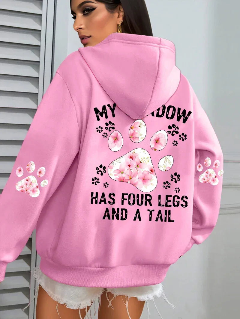 Autumn Womens Hoodies Cute Cat Paw Printing Sweatshirts Warm Fleece Soft Comfortable Pullovers Fashion Loose Female Clothing - cankarfashion