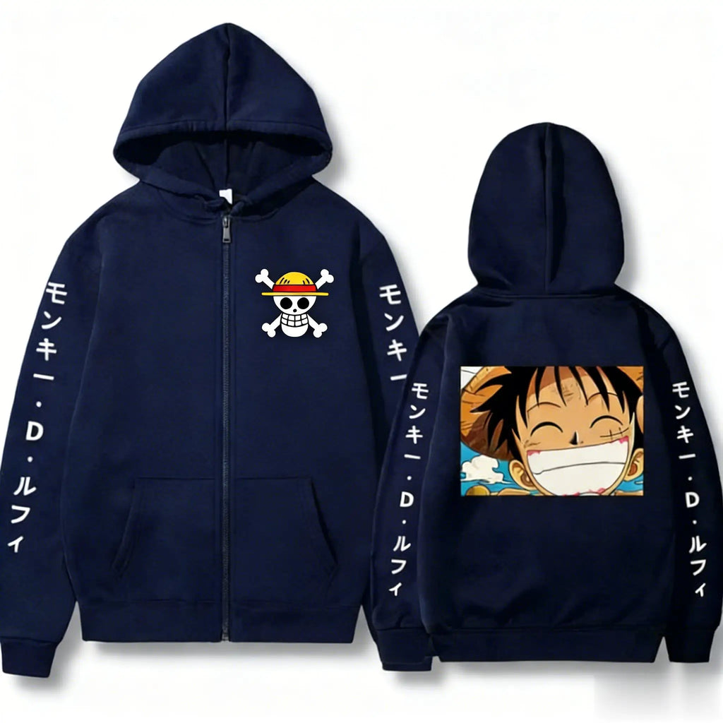 Unisex Luffy Hoodie Zip Up Sweatshirt - Anime Streetwear