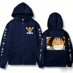 Unisex Luffy Hoodie Zip Up Sweatshirt - Anime Streetwear