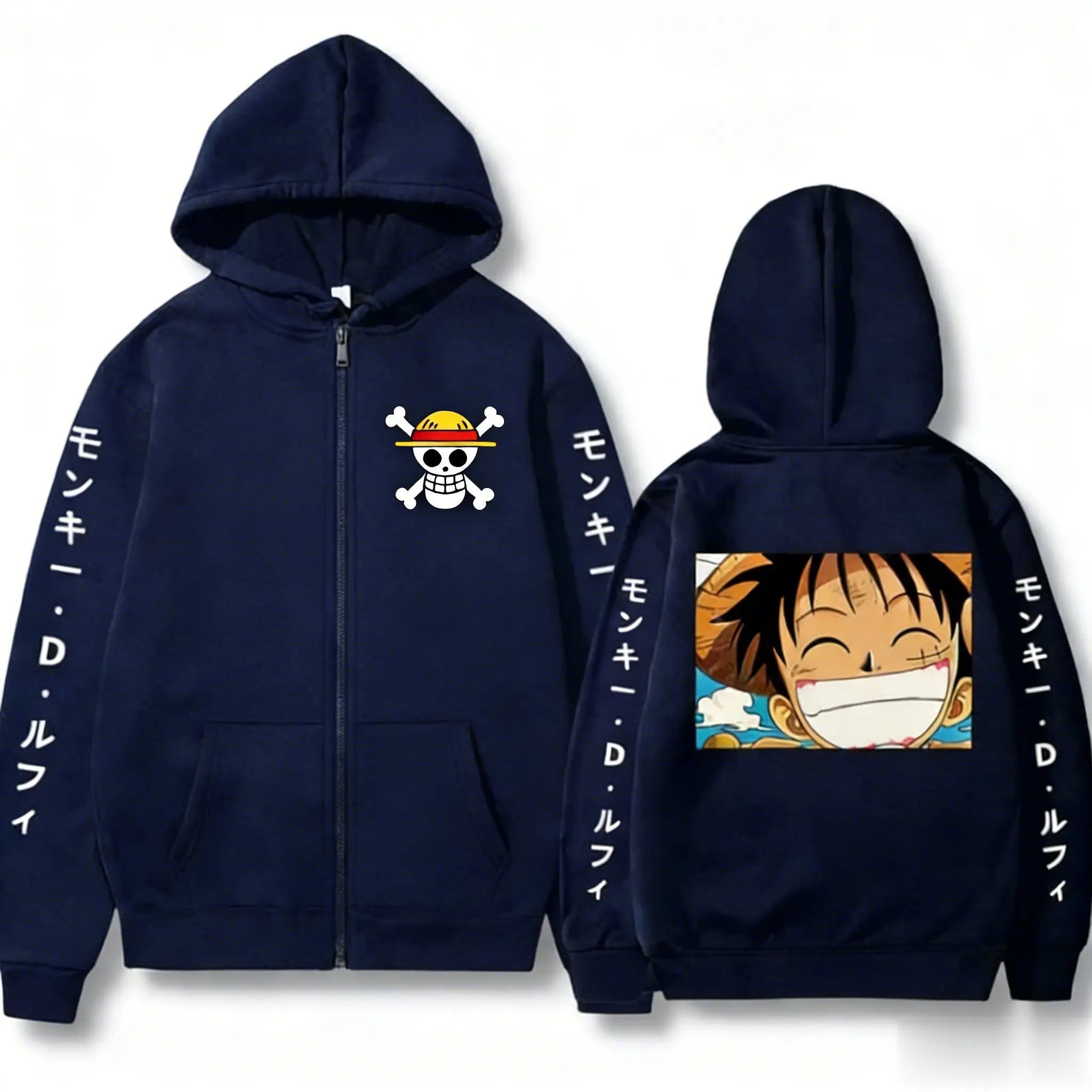 Unisex Luffy Hoodie Zip Up Sweatshirt - Anime Streetwear