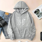 2026 Hot Sale Women's Hoodie Cute Spider Web Heart Print Zip-up Sweatshirt All Season Female Urban Casual Fashion Hooded Jackets - cankarfashion