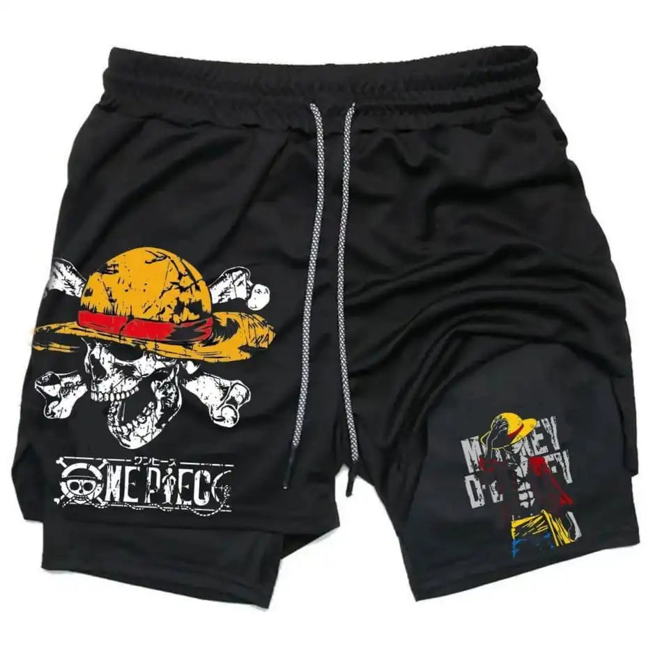 Unisex Luffy Anime 2-in-1 Sportswear Shorts