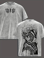 Washed Cotton Anime T-shirt for Men