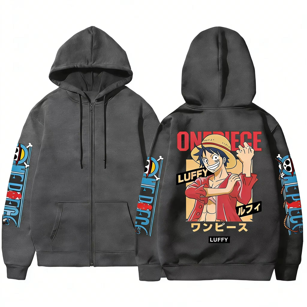Anime Print Zip Up Hoodie for Men & Women