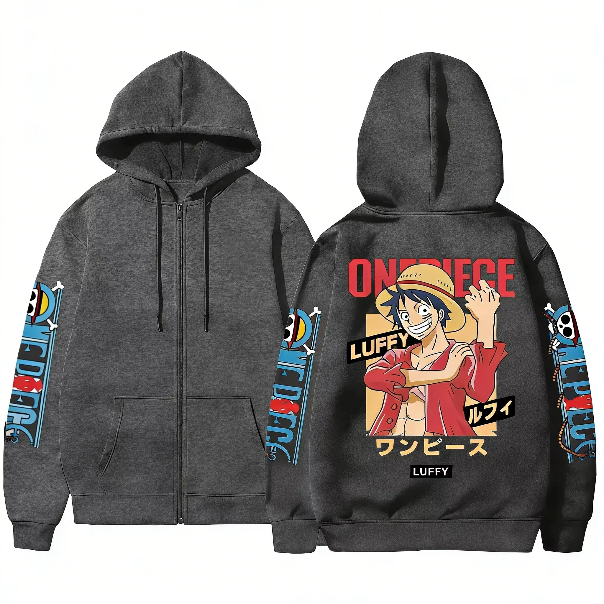 Anime Print Zip Up Hoodie for Men & Women