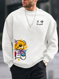 Men's autumn and winter fashionable casual loose BE KING bear cartoon printed fleece pullover round neck long sleeved sweatshirt - cankarfashion