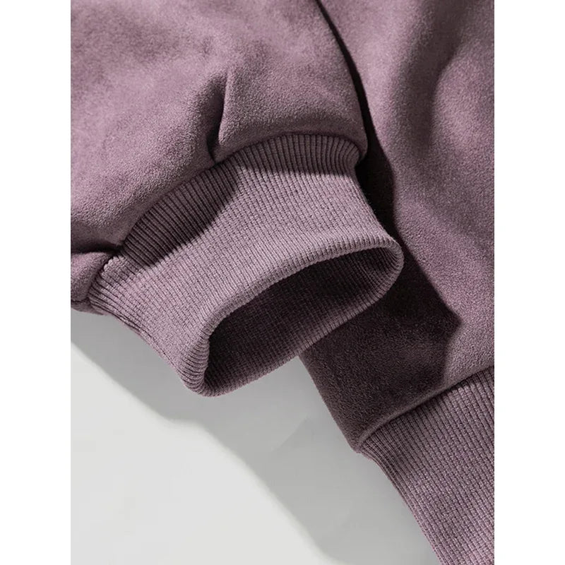 TFETTERS Brand Purple Sweatshirt Mans Suede O Neck Autumn Winter Baggy Men Sweatshirts Casual Long Sleeve 2025 New Male Tops - cankarfashion