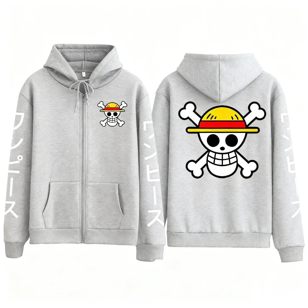 Oversized Luffy Anime Zipper Hoodie for Men & Women