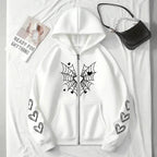 2026 Hot Sale Women's Hoodie Cute Spider Web Heart Print Zip-up Sweatshirt All Season Female Urban Casual Fashion Hooded Jackets - cankarfashion