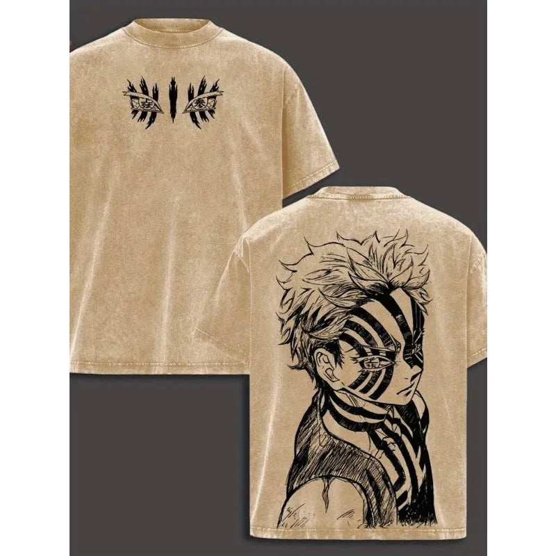 Washed Cotton Anime T-shirt for Men