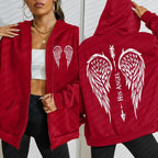 His Angel Creative Wings Art Letter Printing Zipper Hoodies Woman Y2K Hoodie Casual Soft Hoody Fleece Comfortable Streetwear - cankarfashion