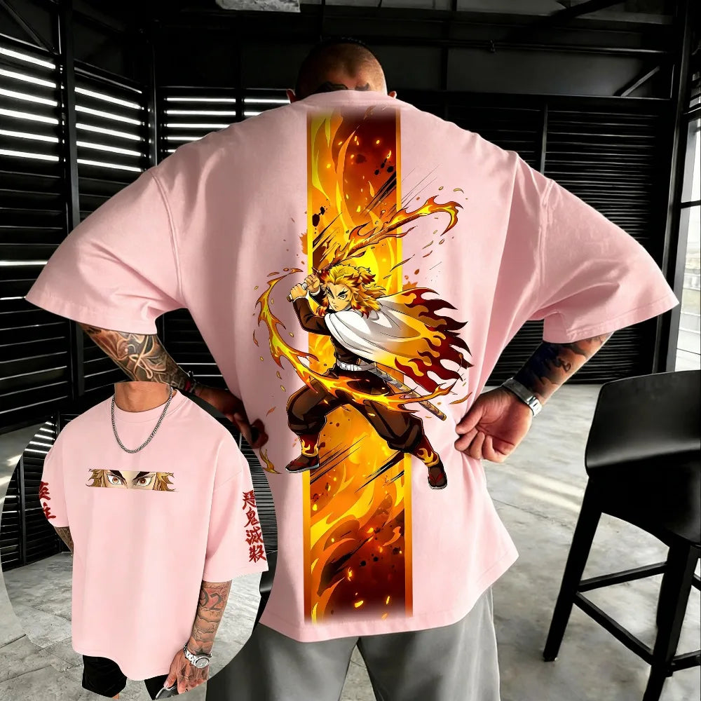 Oversized Unisex Cotton T-shirt - Demon Slayer Rengoku Kyoujurou