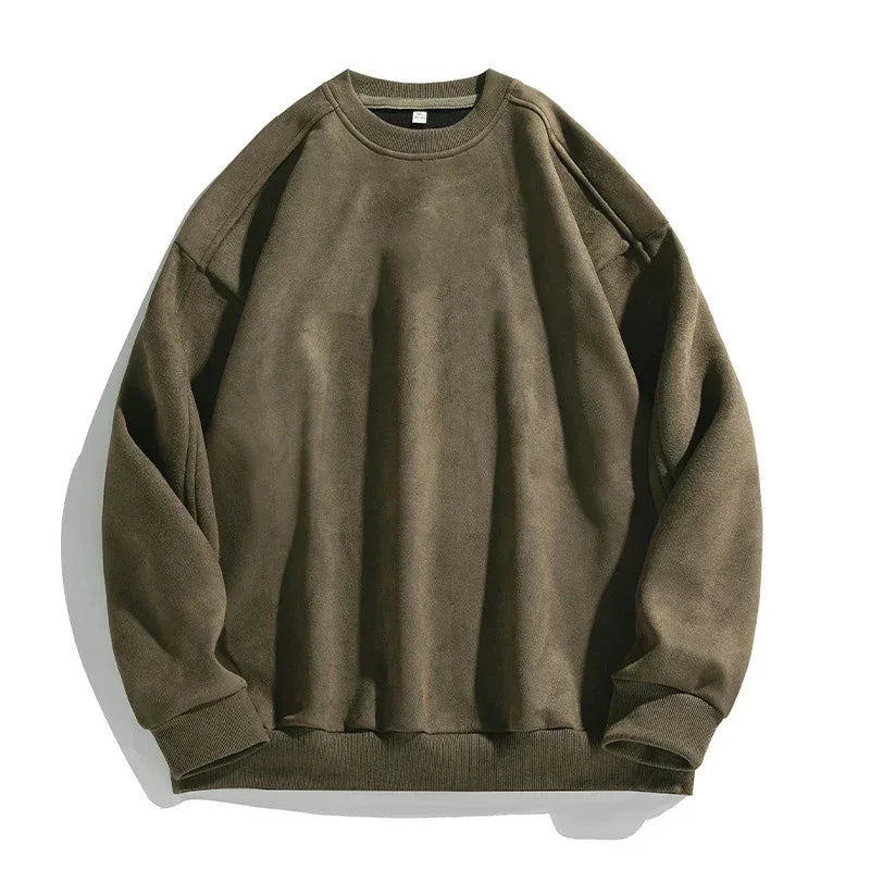 TFETTERS Brand Purple Sweatshirt Mans Suede O Neck Autumn Winter Baggy Men Sweatshirts Casual Long Sleeve 2025 New Male Tops - cankarfashion