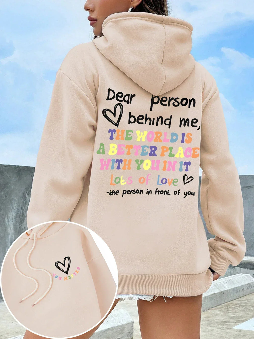 Dear Person Behind Me Hoodie Women Colored Letters Warm Fleece Woman Hoody Fur-liner Spring Autumn Hoodies Y2K Casual Tops - cankarfashion