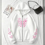 2026 Hot Sale Women's Hoodie Cute Spider Web Heart Print Zip-up Sweatshirt All Season Female Urban Casual Fashion Hooded Jackets - cankarfashion