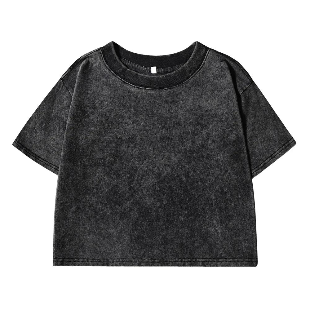 Solid Slim Washed T-Shirt Female Fashion Soft Cotton Streetwear Casual Sport Short Sleeve Cool Retro Crop Clothing For Women - cankarfashion