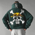 Unisex Oversized Skull Print Hooded Sweatshirt