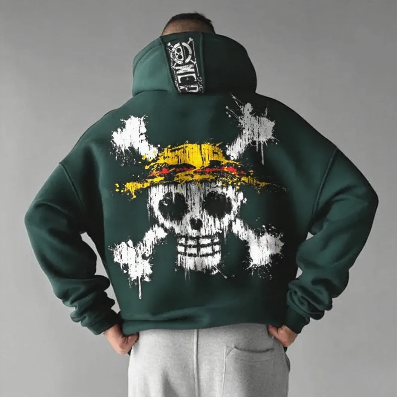 Unisex Oversized Skull Print Hooded Sweatshirt