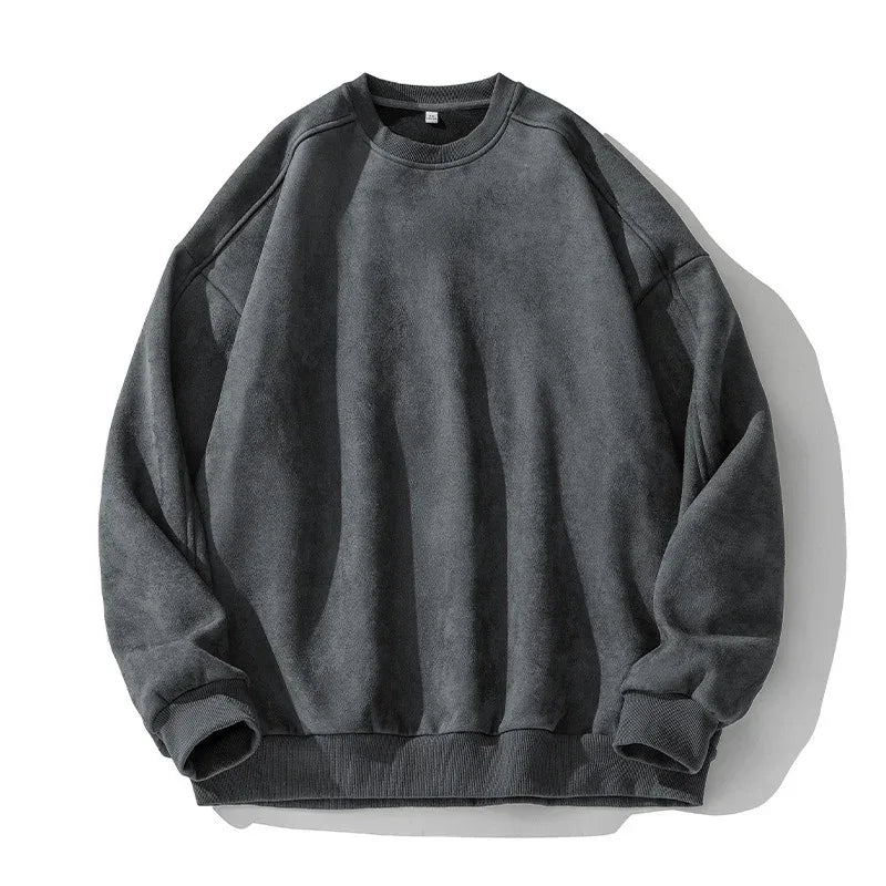 TFETTERS Brand Purple Sweatshirt Mans Suede O Neck Autumn Winter Baggy Men Sweatshirts Casual Long Sleeve 2025 New Male Tops - cankarfashion