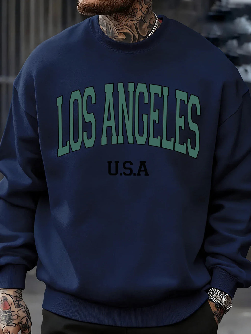Los Angeles Usa Letter Pattern Men Sweatshirt Casual Oversize Sportswear All-Match Fleece Pullovers Crewneck Fashion Man Tops - cankarfashion