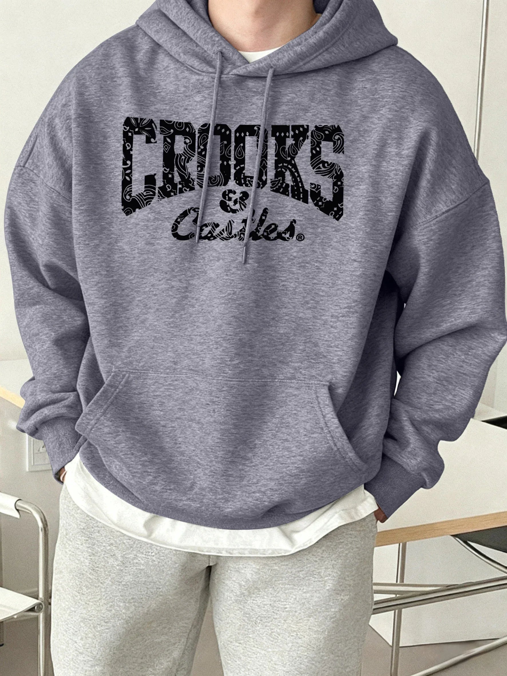 Crooks Castles Printing Fleece Warm Hoodies Male Comfy Casual Tracksuit Soft Autumn Unisex Clothing Sports Oversized Sweatshirts - cankarfashion