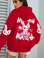 Mix And Match Cartoon Rabbit Prints Women Hoodie Pocket Streetwear Harajuku Loose Hoody All-Match Fleece Female Clothing - cankarfashion