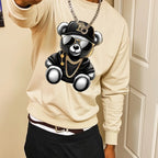 Men's autumn and winter fashionable casual loose cool bear cartoon graphic print fleece long sleeved round neck sweatshirt - cankarfashion