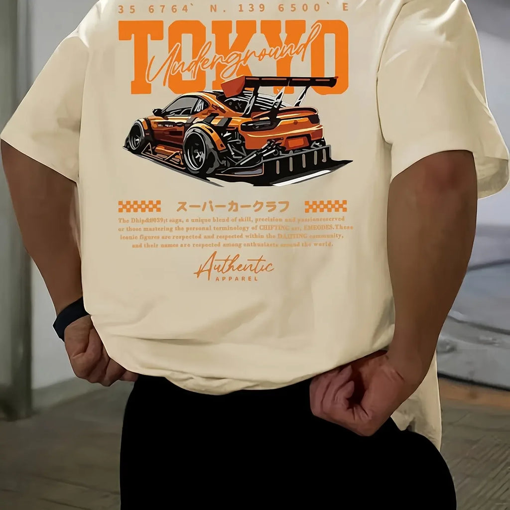 Men's Summer 100% Cotton Fashionable Casual Loose Large Size Japanese Tokyo Pattern Printed Round Neck Short Sleeve T-shirt Top - cankarfashion