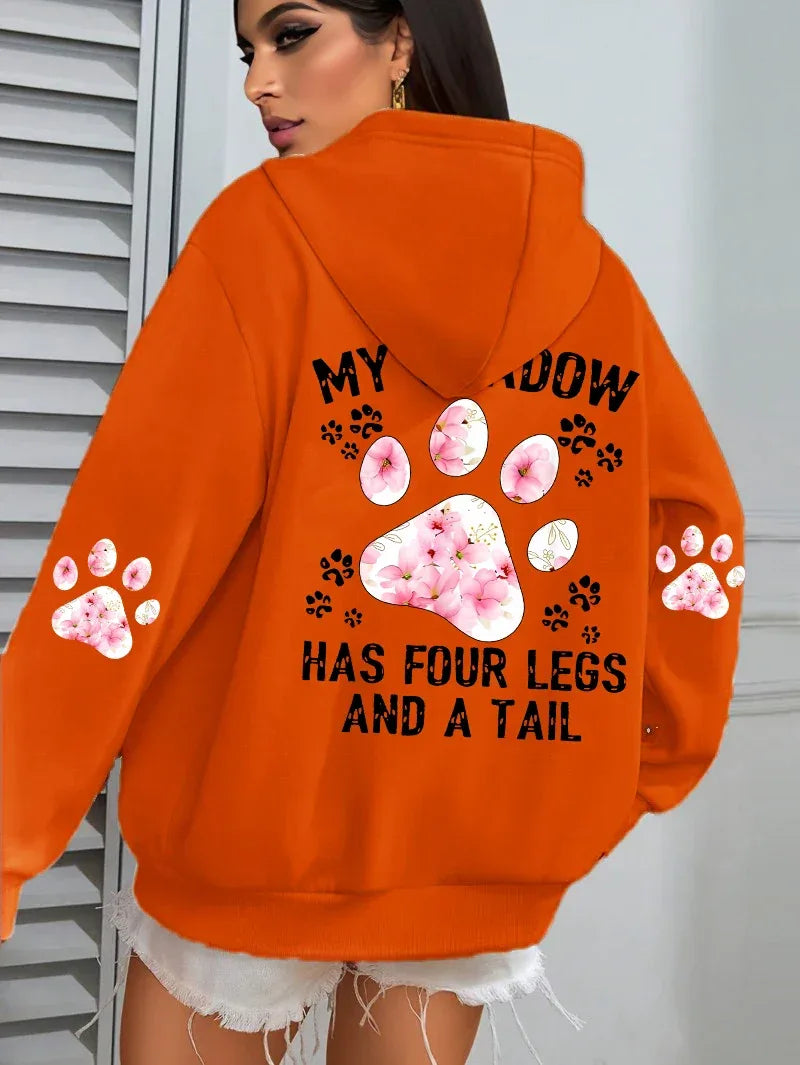 Autumn Womens Hoodies Cute Cat Paw Printing Sweatshirts Warm Fleece Soft Comfortable Pullovers Fashion Loose Female Clothing - cankarfashion