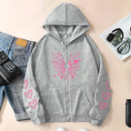 2026 Hot Sale Women's Hoodie Cute Spider Web Heart Print Zip-up Sweatshirt All Season Female Urban Casual Fashion Hooded Jackets - cankarfashion
