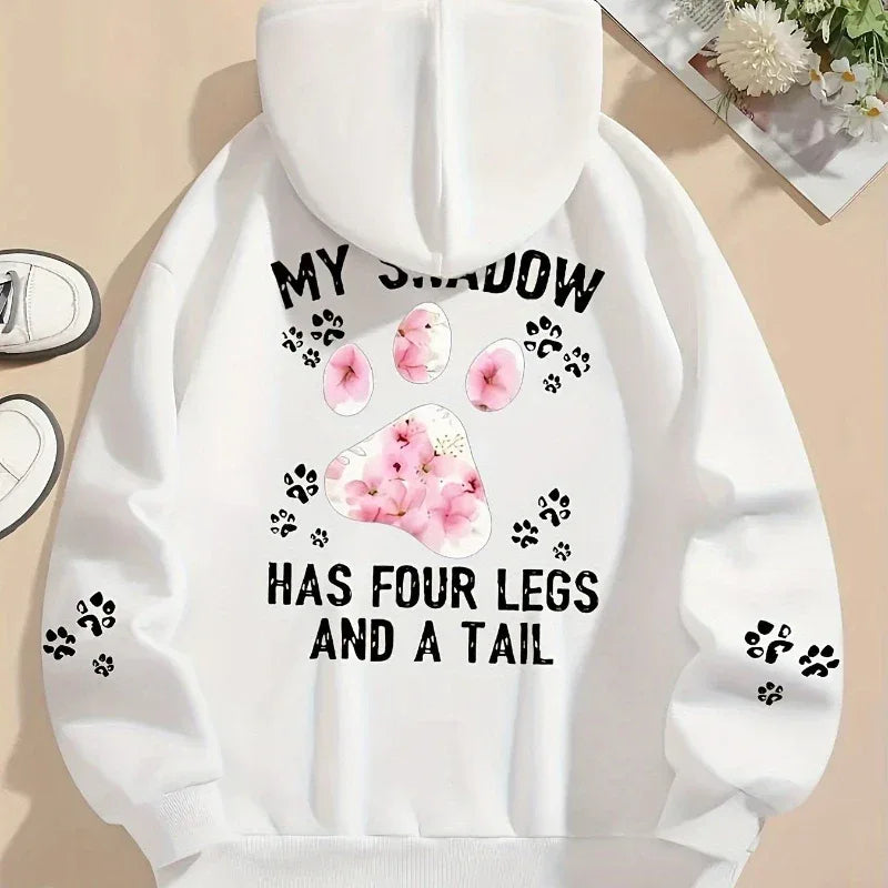Autumn Womens Hoodies Cute Cat Paw Printing Sweatshirts Warm Fleece Soft Comfortable Pullovers Fashion Loose Female Clothing - cankarfashion