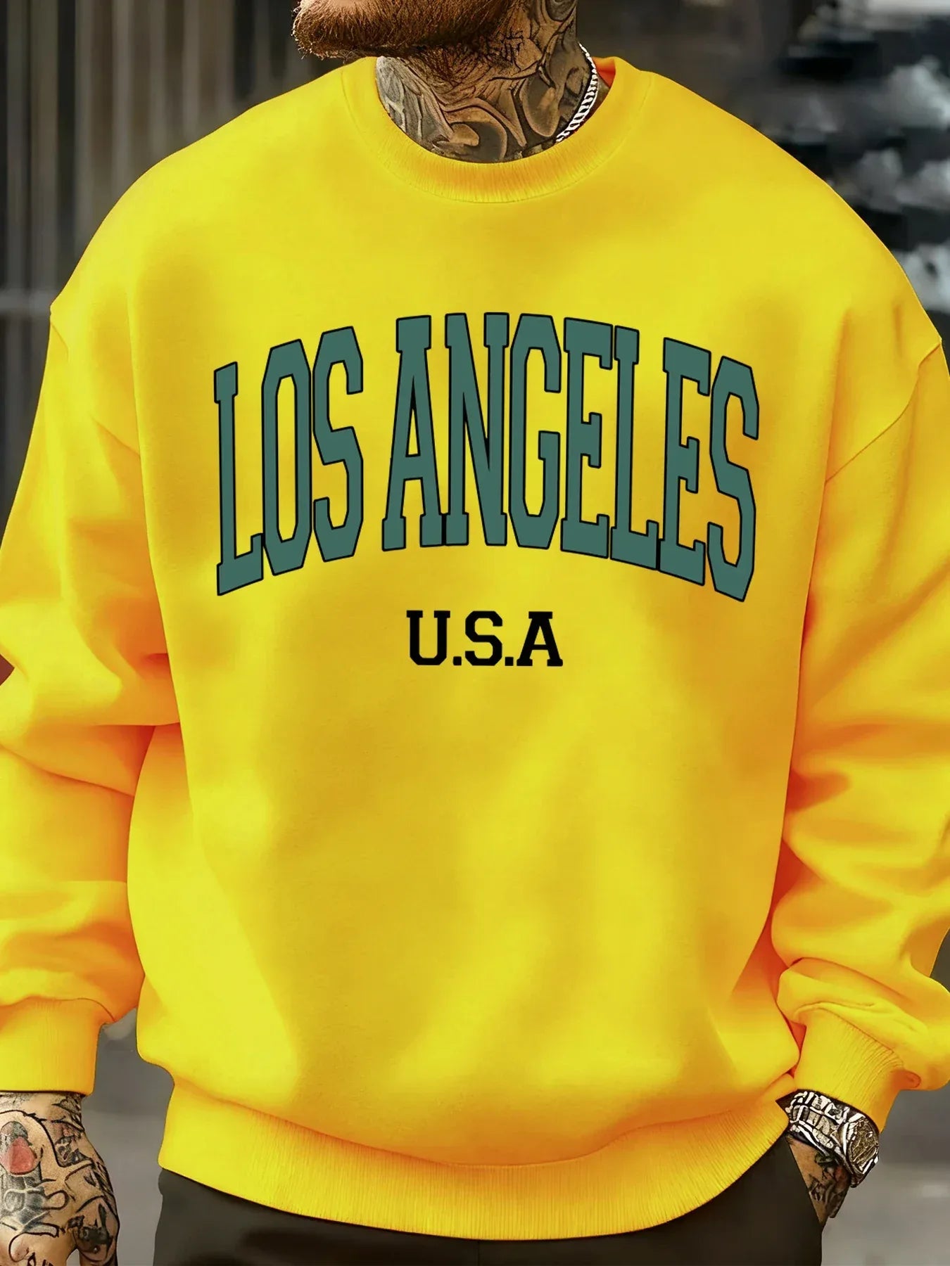Los Angeles Usa Letter Pattern Men Sweatshirt Casual Oversize Sportswear All-Match Fleece Pullovers Crewneck Fashion Man Tops - cankarfashion