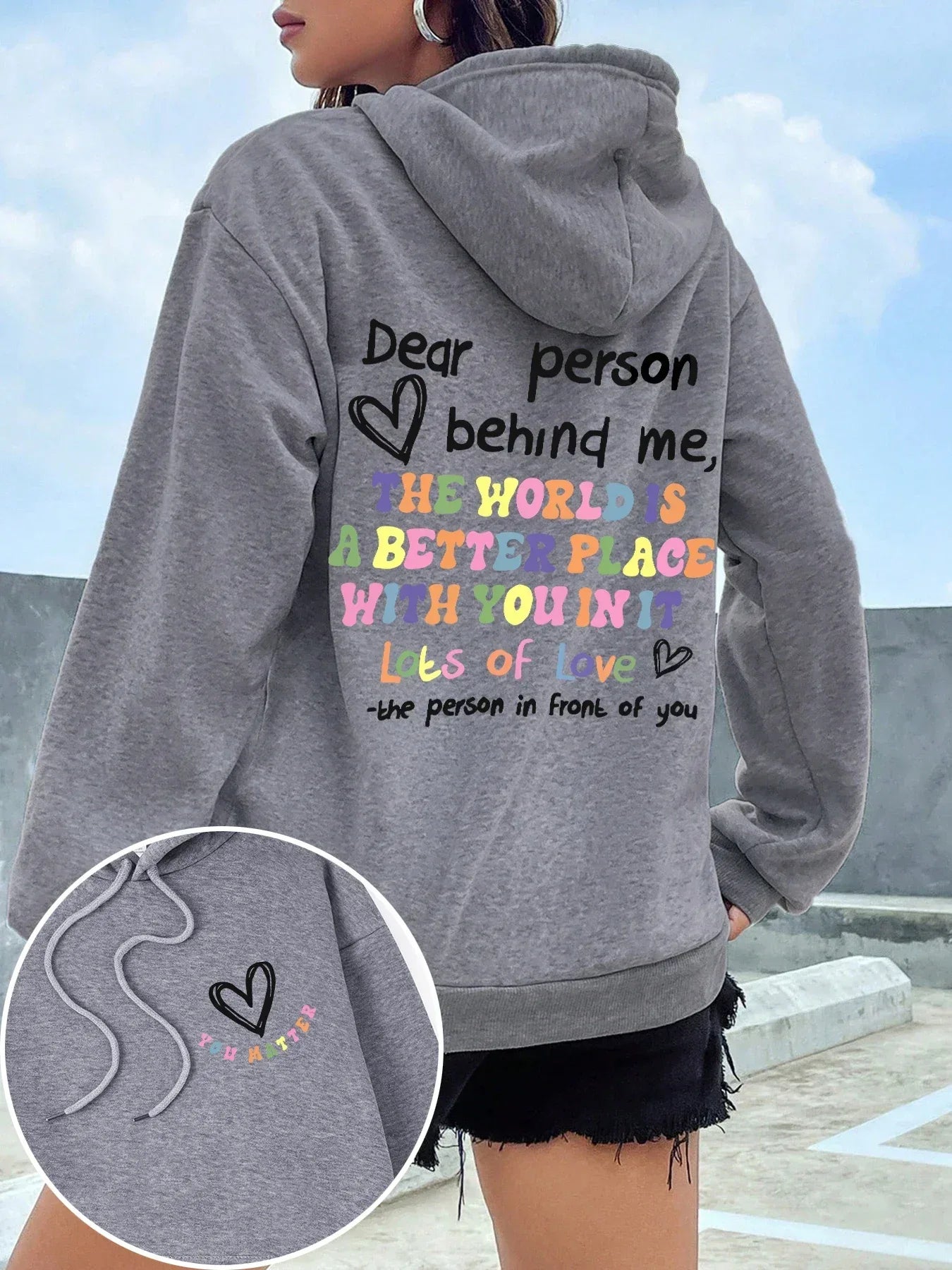 Dear Person Behind Me Hoodie Women Colored Letters Warm Fleece Woman Hoody Fur-liner Spring Autumn Hoodies Y2K Casual Tops - cankarfashion
