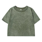 Solid Slim Washed T-Shirt Female Fashion Soft Cotton Streetwear Casual Sport Short Sleeve Cool Retro Crop Clothing For Women - cankarfashion