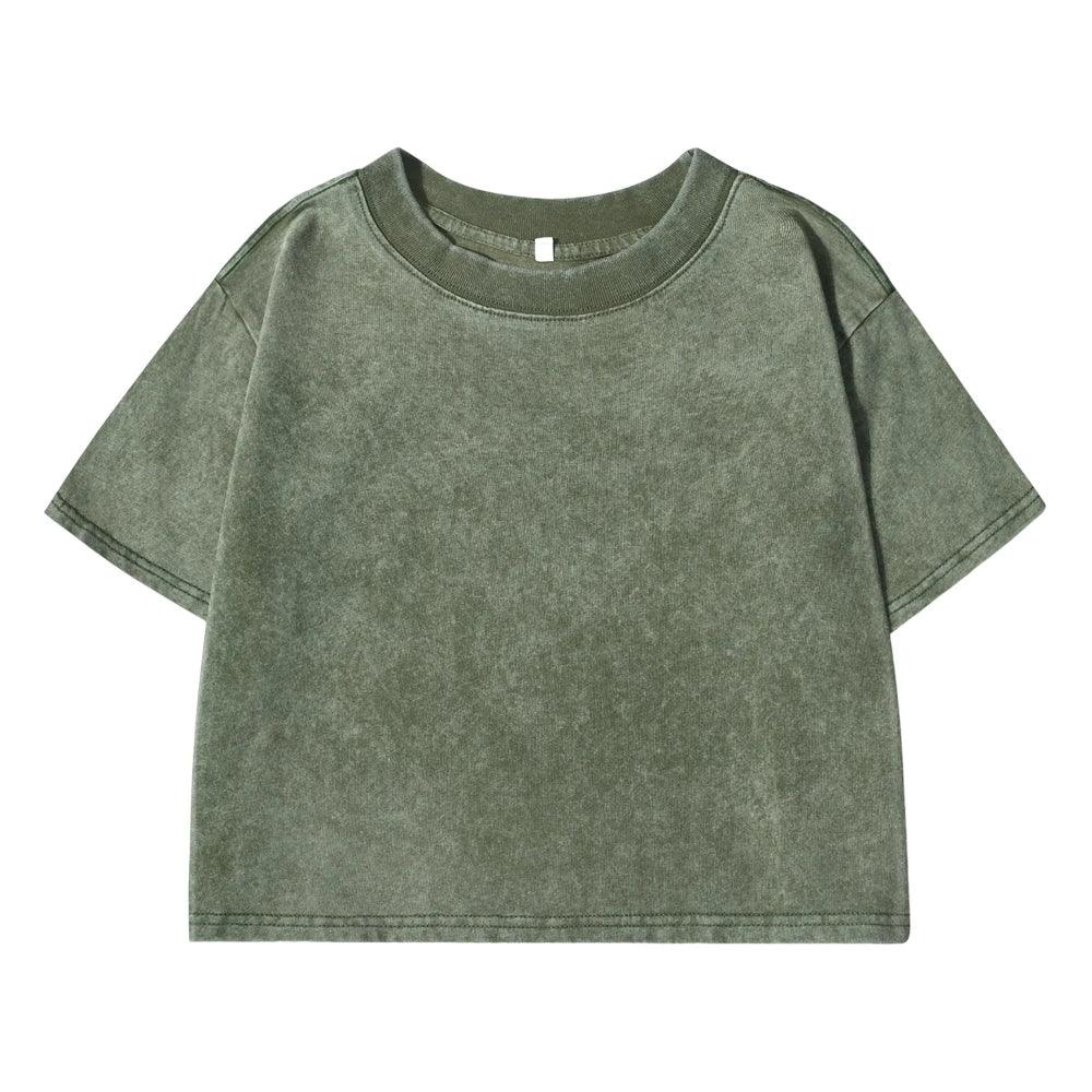 Solid Slim Washed T-Shirt Female Fashion Soft Cotton Streetwear Casual Sport Short Sleeve Cool Retro Crop Clothing For Women - cankarfashion