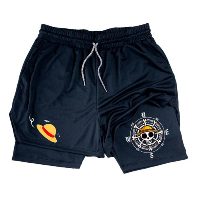 Unisex Luffy Anime 2-in-1 Sportswear Shorts