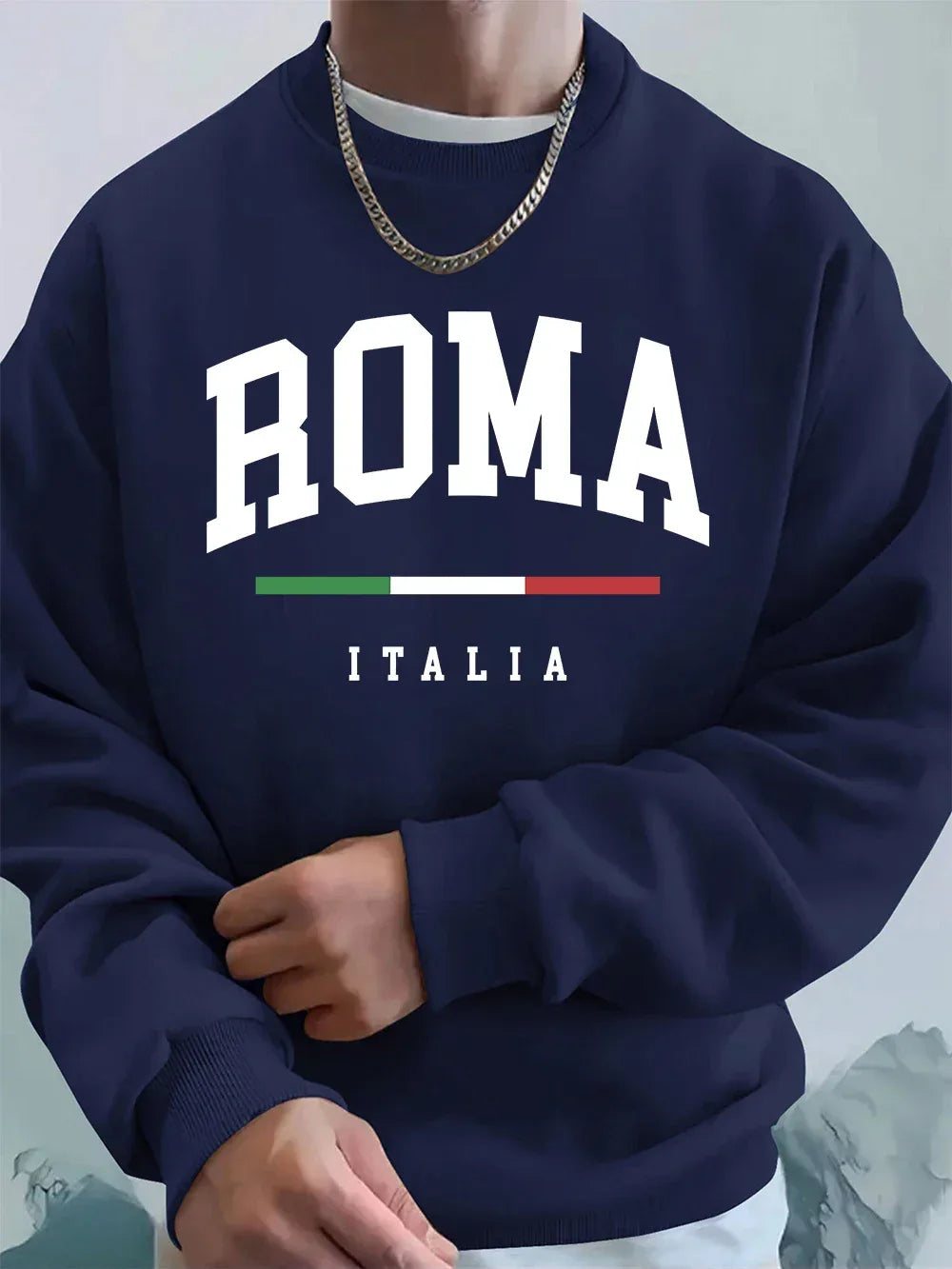 Roma Italia Letter Printing Mens Sweatshirts Winter Crewneck Hoodies Street Fleece Warm Loose Pullovers Casual Men'S Clothes - cankarfashion