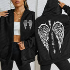 His Angel Creative Wings Art Letter Printing Zipper Hoodies Woman Y2K Hoodie Casual Soft Hoody Fleece Comfortable Streetwear - cankarfashion