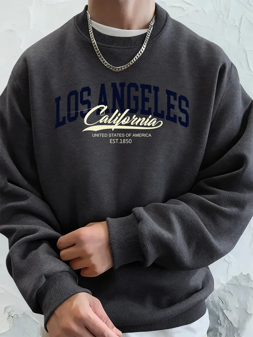 Los Angeles California Printed Men Sweatshirt Winter Fleece Warm Hoodies Korean Loose Crewneck Pullover Hip Hop Male Clothes - cankarfashion
