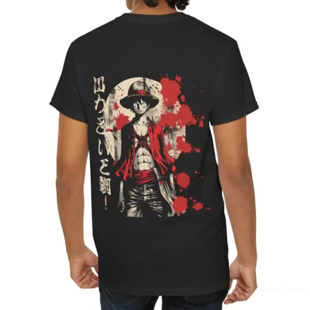 One Piece Luffy Anime Vintage Cotton T-Shirt for Men