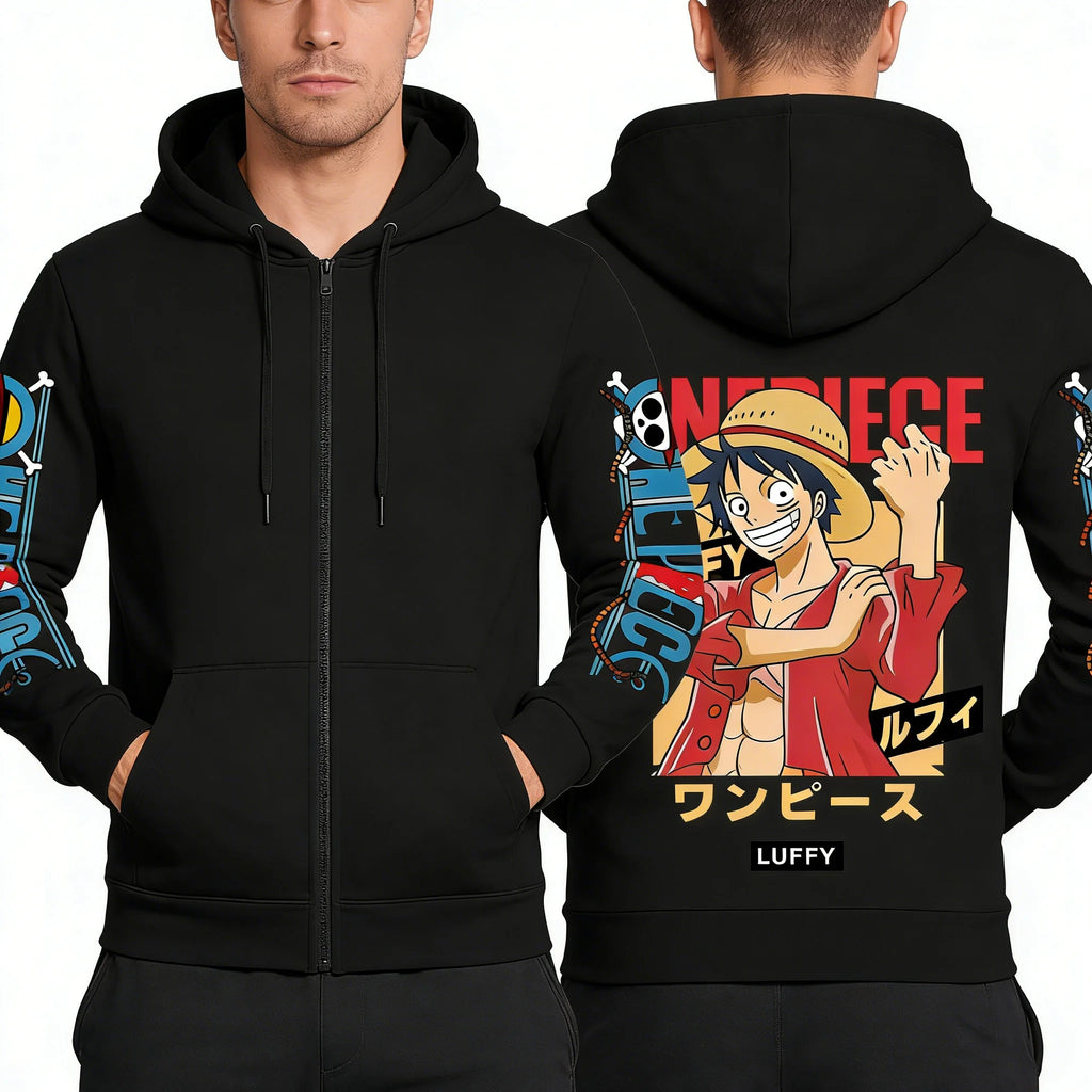 Anime Print Zip Up Hoodie for Men & Women