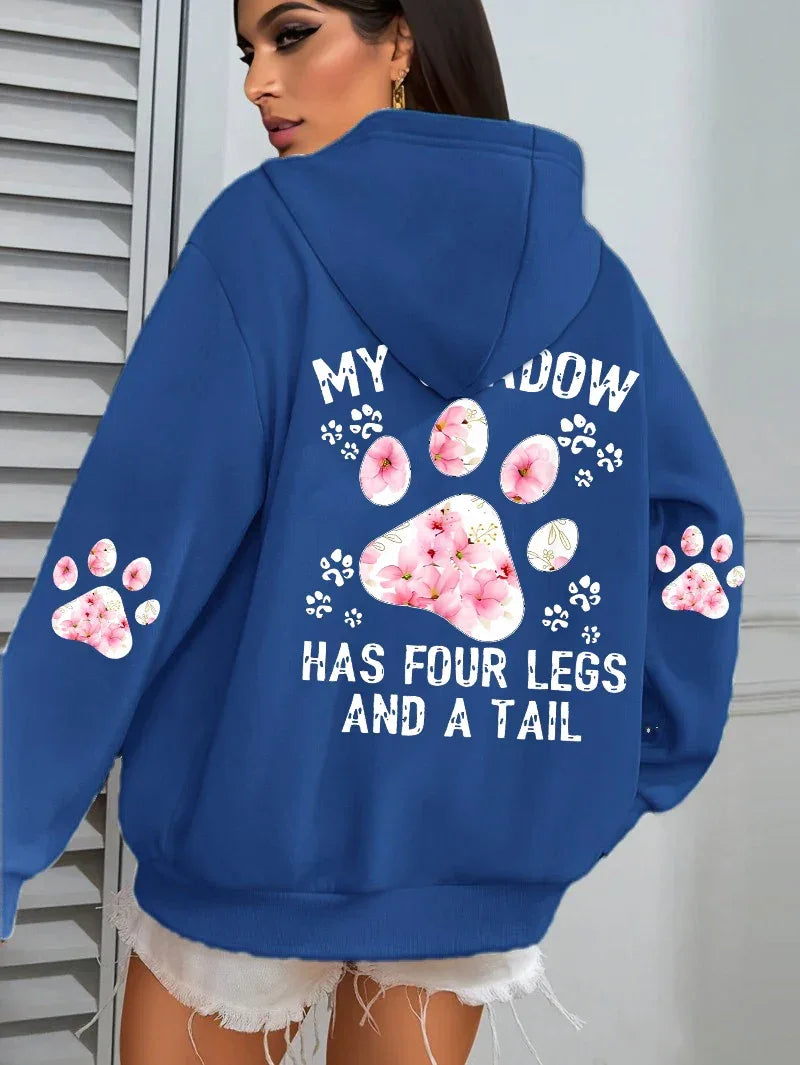 Autumn Womens Hoodies Cute Cat Paw Printing Sweatshirts Warm Fleece Soft Comfortable Pullovers Fashion Loose Female Clothing - cankarfashion