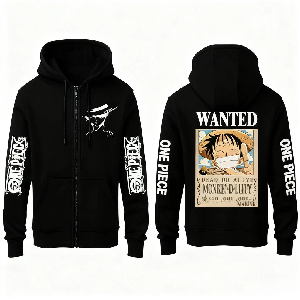 One Piece Luffy Wanted Print Hoodie for Men & Women