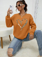 Leopard Wild Heart Pattern Print Female Sweatshirt Street Fur-Liner Pullovers Hipster Clothing All-Match Crewneck Tracksuit - cankarfashion