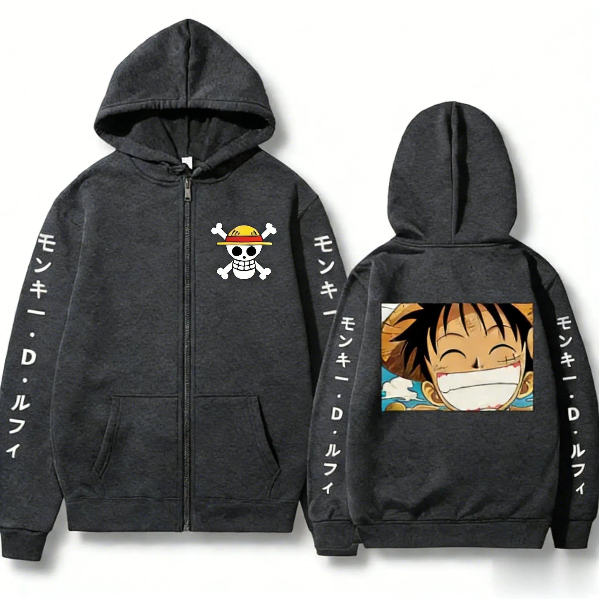 Unisex Luffy Hoodie Zip Up Sweatshirt - Anime Streetwear