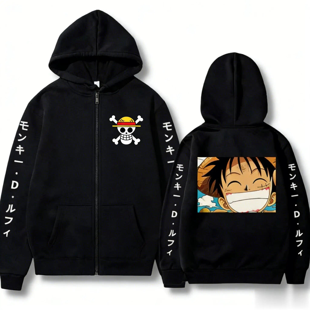 Unisex Luffy Hoodie Zip Up Sweatshirt - Anime Streetwear