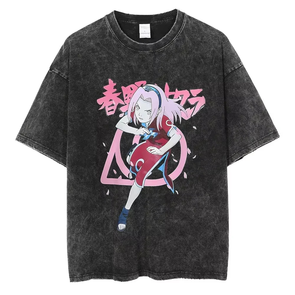 Hip Hop Vintage T-shirt for Men - Japanese Anime Style