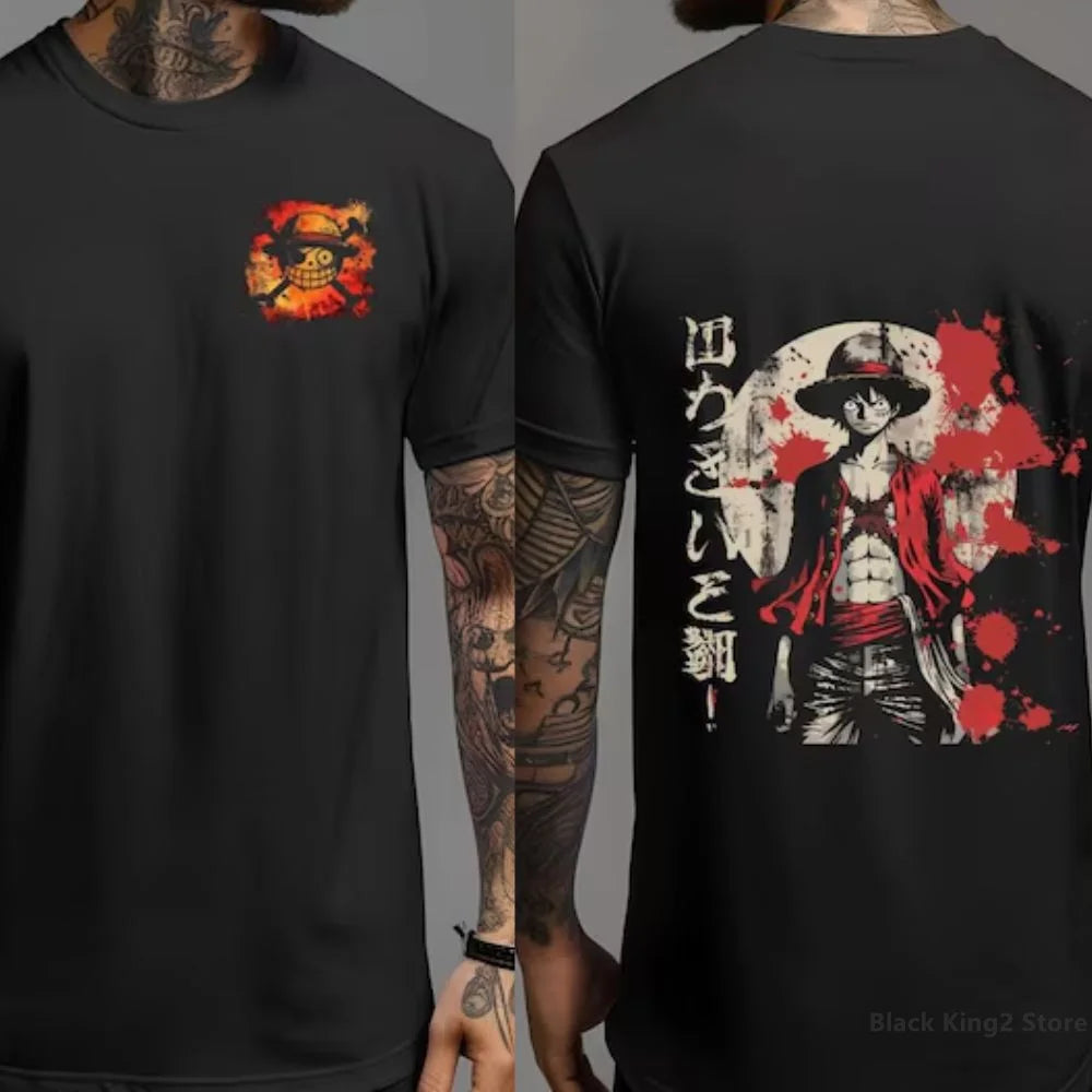 One Piece Luffy Anime Vintage Cotton T-Shirt for Men