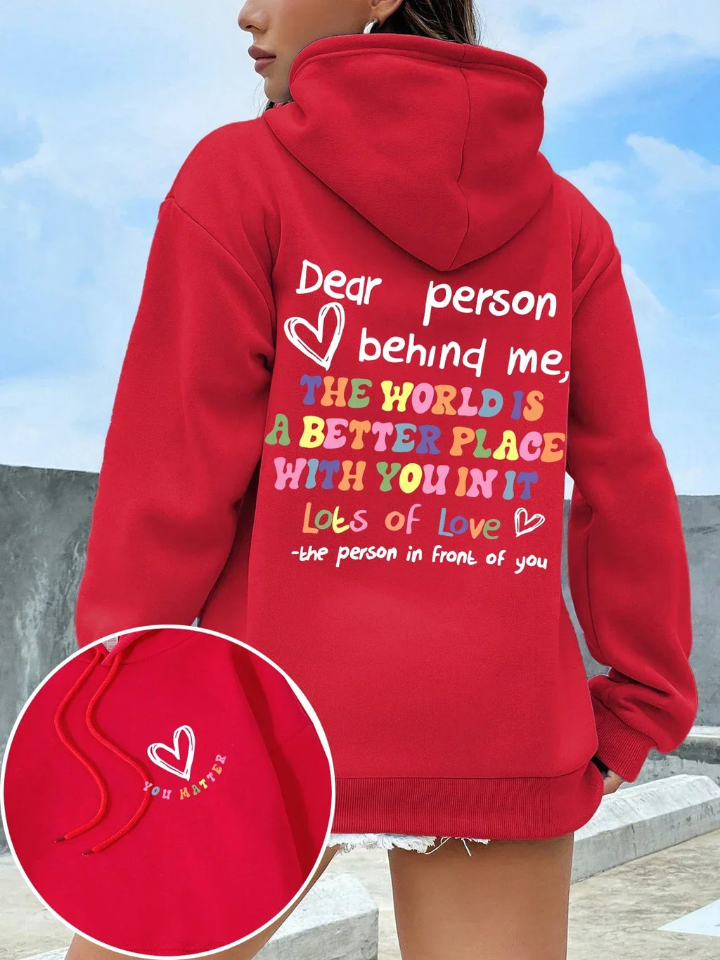 Dear Person Behind Me Hoodie Women Colored Letters Warm Fleece Woman Hoody Fur-liner Spring Autumn Hoodies Y2K Casual Tops - cankarfashion