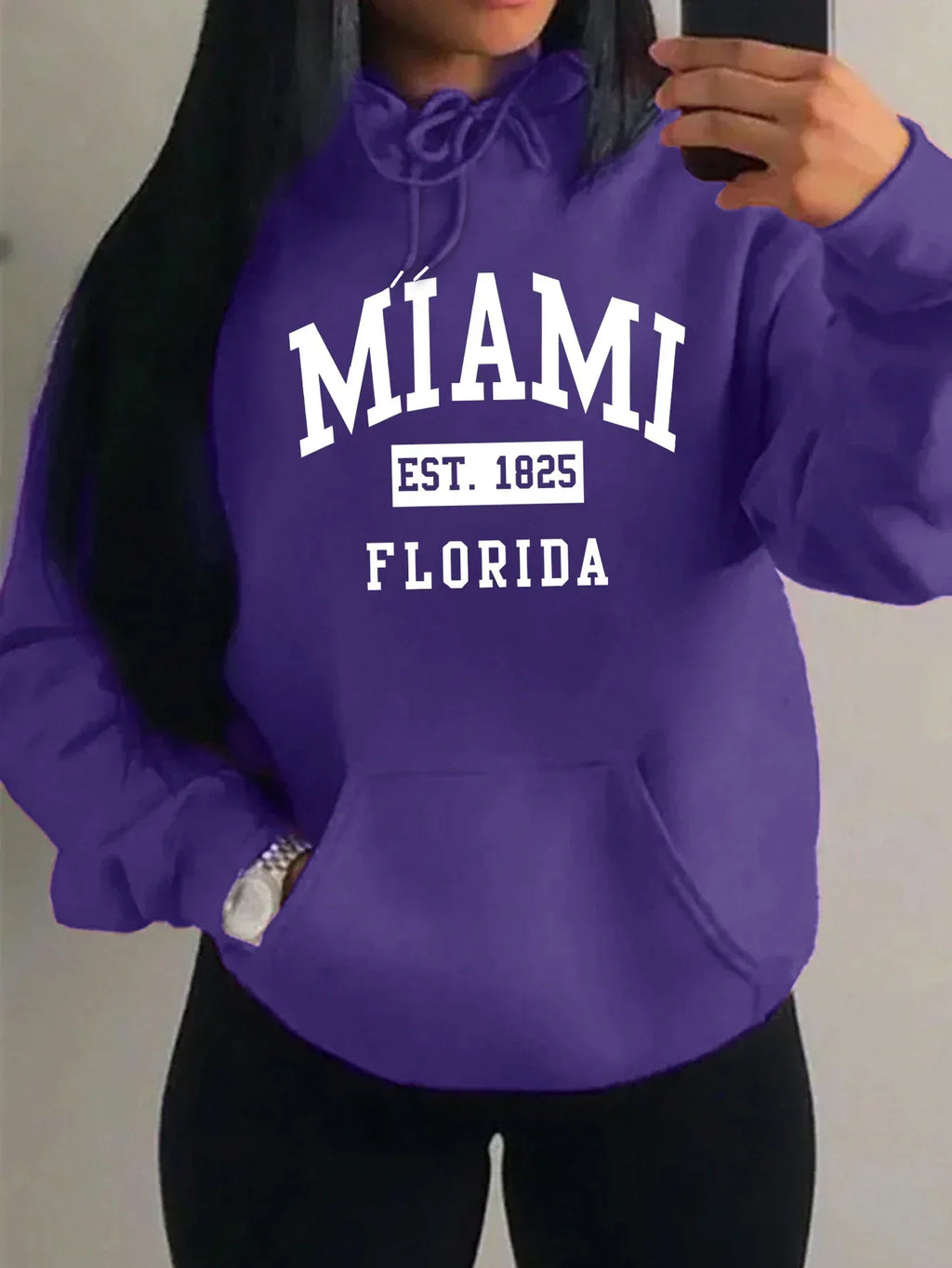Miami Est 1825 City Art Letter Prints Women Hoodie Pocket Streetwear Harajuku Loose Hoody All-Match Fleece Female Clothing - cankarfashion